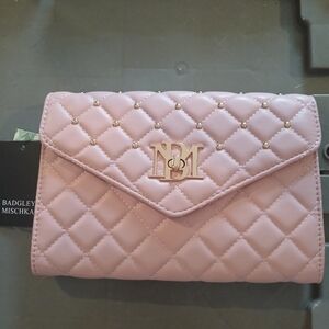 Badgley Mischka Blush Diamond Quilted Crossbody Bag with Chain Strap New